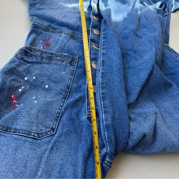Free People Blue Denim Jumpsuit with paint splash Women Size Small - Picture 6 of 9